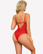 V Neck Lace Teddy Bodysuit One Piece