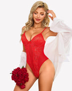 V Neck Lace Teddy Bodysuit One Piece