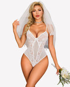 V Neck Lace Teddy Bodysuit One Piece