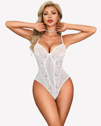 V Neck Lace Teddy Bodysuit One Piece
