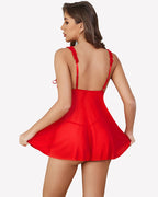 Sheer Mesh Babydoll Open Front Ruffle with Thong