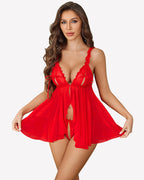 Sheer Mesh Babydoll Open Front Ruffle with Thong