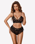 2 Piece Sheer Mesh Bralette and Ruffled Skirt Panty No Underwire