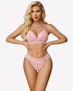 2 Piece Lace Bra and Panty Set Cutout Lingerie