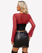 Fishnet Crop Tops Long Sleeve Y2k Tops