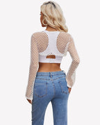 Fishnet Crop Tops Long Sleeve Y2k Tops