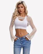 Fishnet Crop Tops Long Sleeve Y2k Tops
