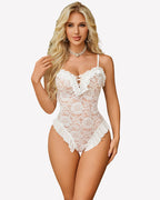 Deep V Lace Bodysuit Snap Crotch Teddy