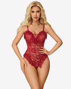 Deep V Lace Bodysuit Snap Crotch Teddy
