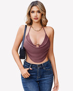 Halter Going Out Top Open Back Deep V Neck Vest