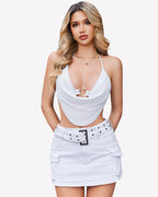 Halter Going Out Top Open Back Deep V Neck Vest