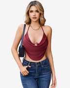 Halter Going Out Top Open Back Deep V Neck Vest