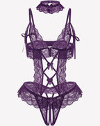 Floral Lace V-Neck Bodysuit Teddy Lingerie