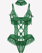 Floral Lace V-Neck Bodysuit Teddy Lingerie