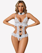 Floral Lace V-Neck Bodysuit Teddy Lingerie