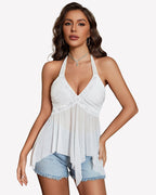 Halter Tops V Neck Sheer Mesh Going Out