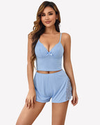 Pajama Set Modal V-Neck Cami Slit Shorts Set
