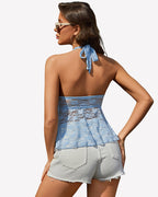 Deep V Halter Lace Tank Top Flowy Going Out Y2K Top