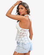 Deep V Halter Lace Tank Top Flowy Going Out Y2K Top