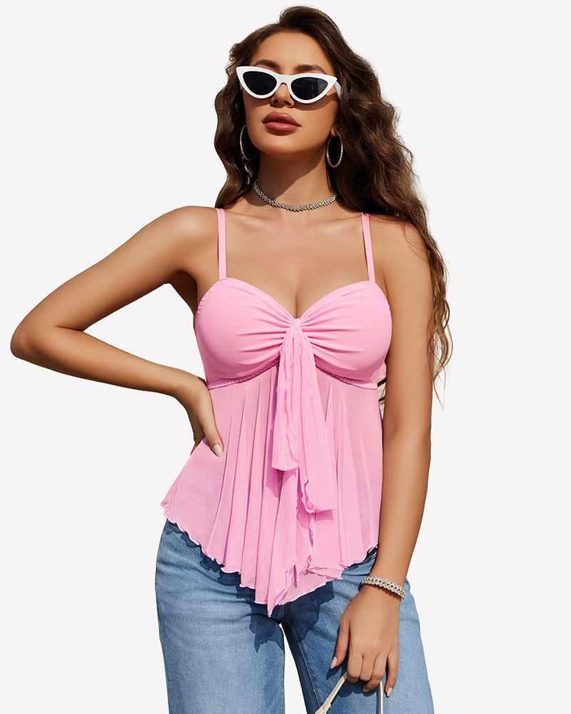 Mesh Cami Bralette Top Spaghetti Strap Y2K Lingerie Camisole