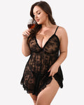Plus Size Lace Babydoll Nightgown - V Neck Chemise Lingerie Dress