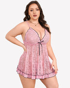 Plus Size Lace Babydoll Nightgown - V Neck Chemise Lingerie Dress