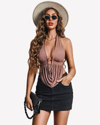 Deep V Neck Halter Crop Top Cutout Backless Draped Y2K Cami