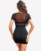 Sheer Mesh Bodycon Mini Dress Deep V Tie Front Club Party Dress