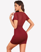 Sheer Mesh Bodycon Mini Dress Deep V Tie Front Club Party Dress
