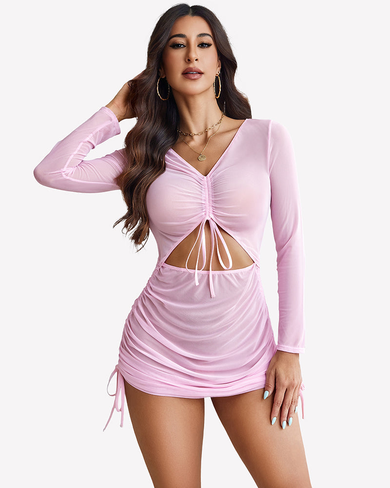 Mesh Bodycon Ruched See Through Mini Dress