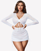 Mesh Bodycon Ruched See Through Mini Dress