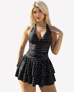V Neck Ruched Mini Dress Ruffle Hem Short Party Club Dress