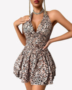 V Neck Ruched Mini Dress Ruffle Hem Short Party Club Dress