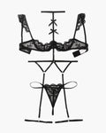 Lace Garter Belt Bra Choker 4-Piece Lingerie Set