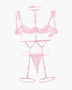 Lace Garter Belt Bra Choker 4-Piece Lingerie Set