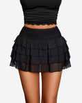 Mesh Flowy Ruffle Tiered Short Skirt