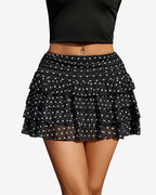 Mesh Flowy Ruffle Tiered Short Skirt