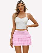 Mesh Flowy Ruffle Tiered Short Skirt