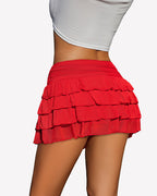Mesh Flowy Ruffle Tiered Short Skirt