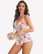 Floral Cami Romper Criss Cross Backless Sleepwear