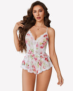 Floral Cami Romper Criss Cross Backless Sleepwear
