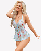 Floral Cami Romper Criss Cross Backless Sleepwear