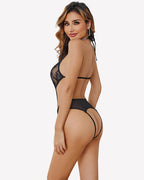 Deep V Halter Lace Bodysuit Teddy One Piece