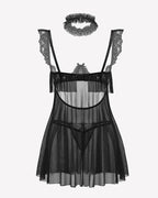 Lace Babydoll Lingerie Dress Underwire Sheer Mesh
