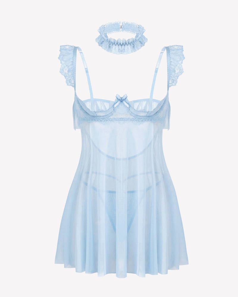 Lace Babydoll Lingerie Dress Underwire Sheer Mesh
