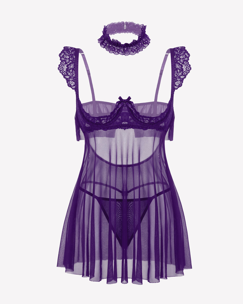 Lace Babydoll Lingerie Dress Underwire Sheer Mesh