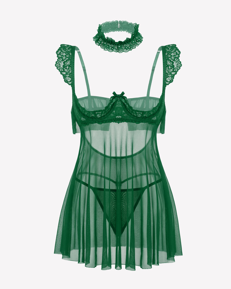 Lace Babydoll Lingerie Dress Underwire Sheer Mesh
