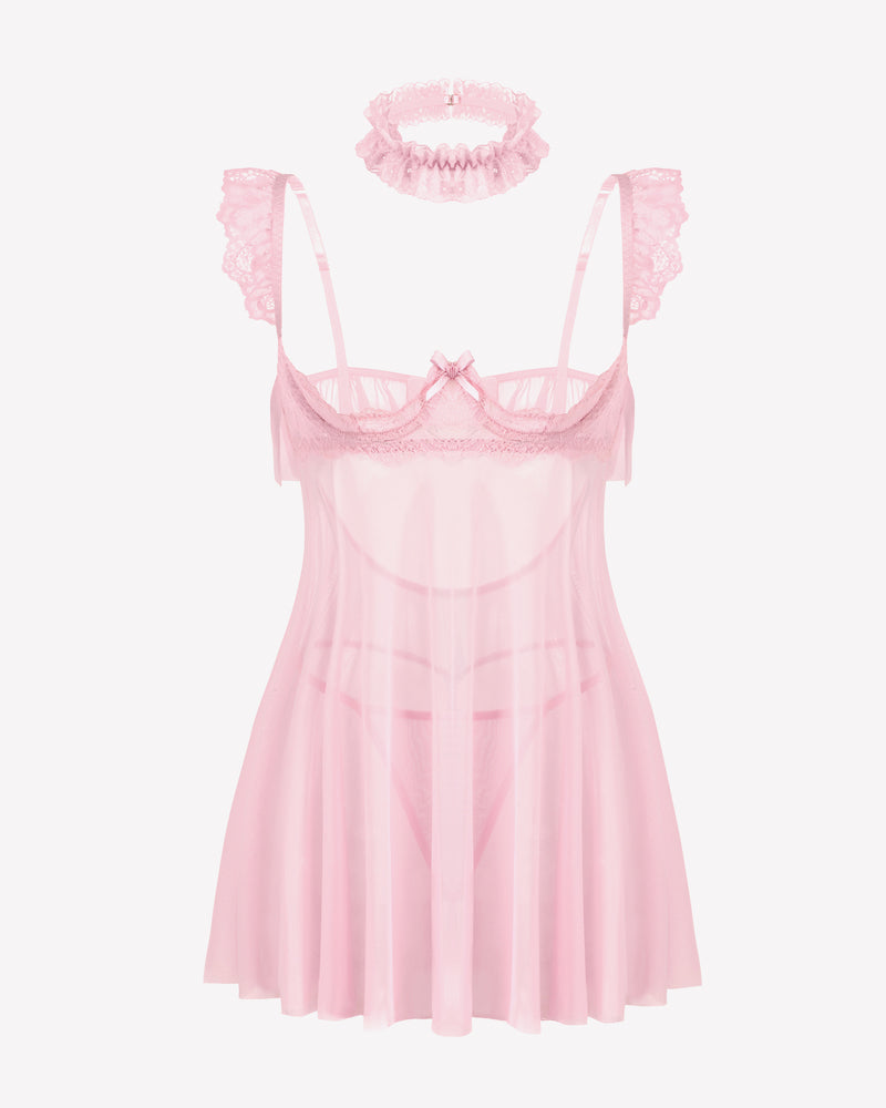 Lace Babydoll Lingerie Dress Underwire Sheer Mesh