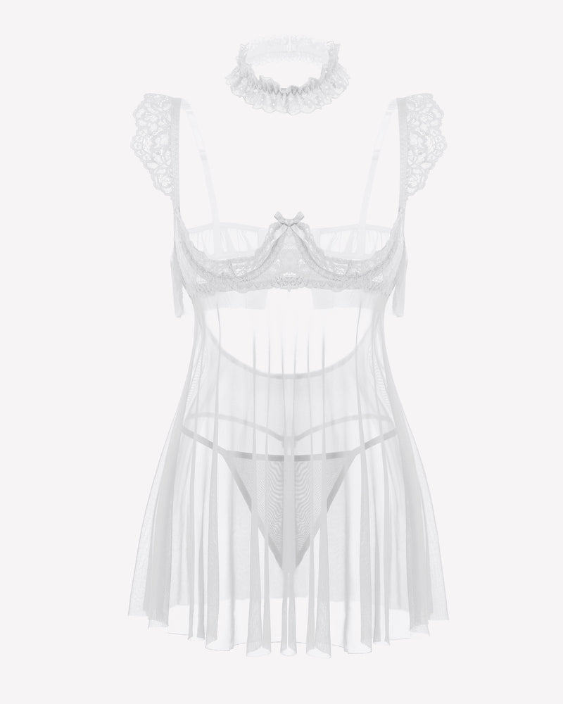 Lace Babydoll Lingerie Dress Underwire Sheer Mesh