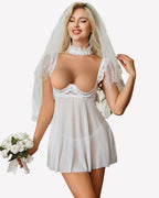 Lace Babydoll Lingerie Dress Underwire Sheer Mesh